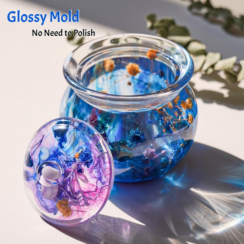 Dacies Resin Mold Jewelry Box Epoxy Molds Silicone Crock Jar with Lid Mould for DIY Jewelry Storage Box Candy Container Flowerpot Candle Vessel Crafts Gifts Concrete Cement Casting Moulds Home Decoration - Image 4